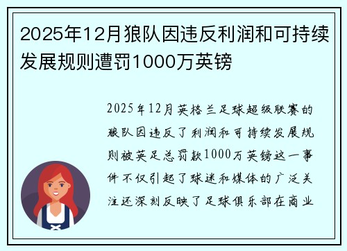2025年12月狼队因违反利润和可持续发展规则遭罚1000万英镑